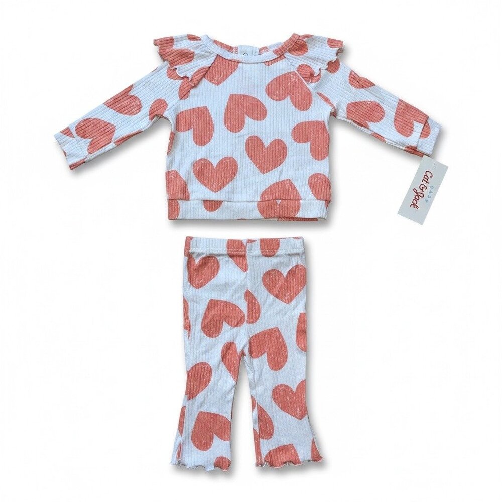 Cat & Jack Baby Girls 2-Piece Cream Heart Outfit Set Size 0-3M - Picture 1 of 6
